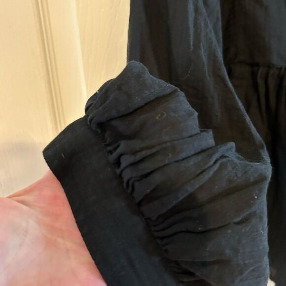 Banana Republic Black Boho Embroidered Long Balloon Sleeve 100% Cotton Blouse S - Picture 8 of 9